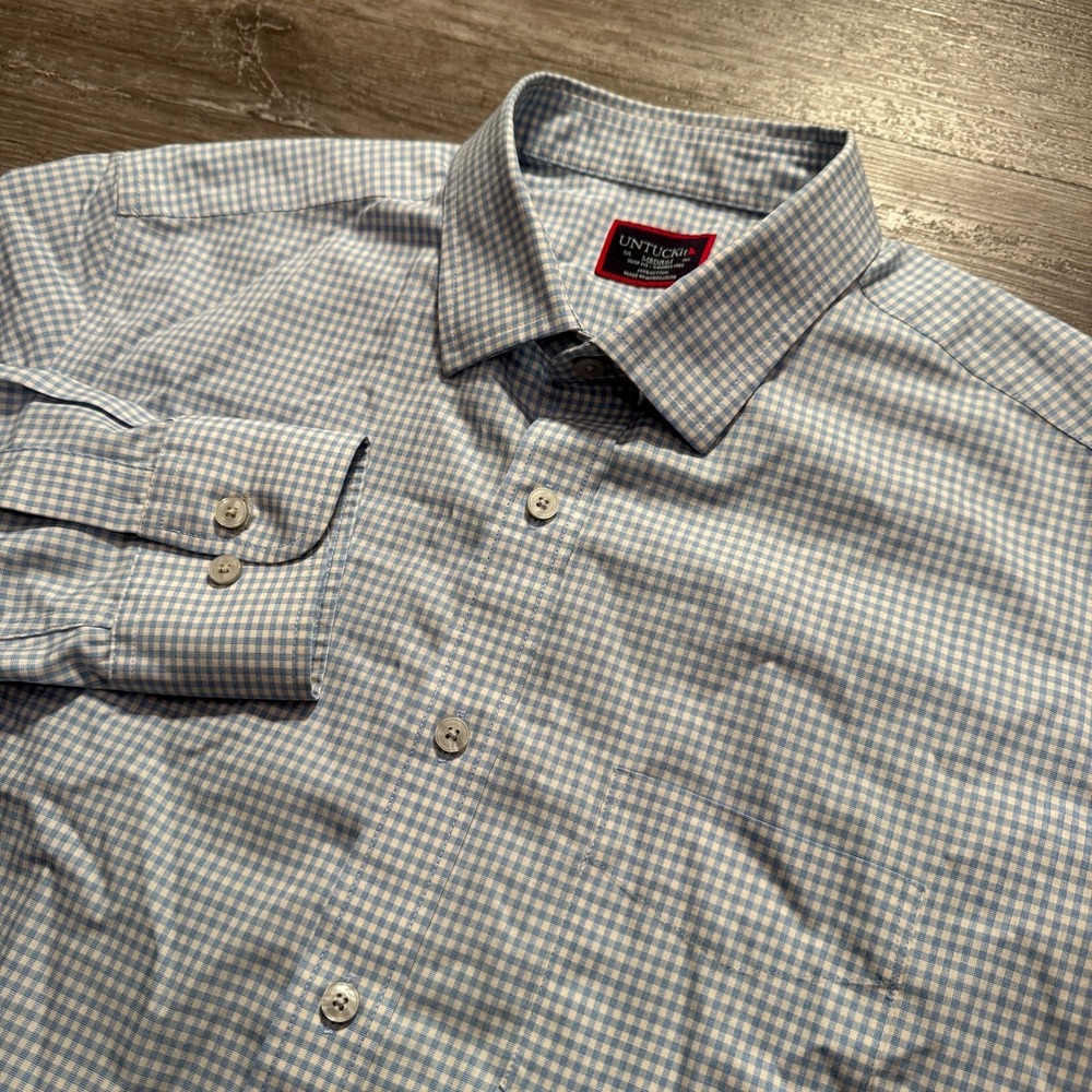 UNTUCKit Shirt Mens Medium Blue Gingham Check Long Sleeve Button Cotton Casual‎